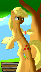 Size: 2000x3500 | Tagged: safe, artist:endelthepegasus, applejack, earth pony, pony, g4, bipedal, bucket, female, high res, missing accessory, solo, tree