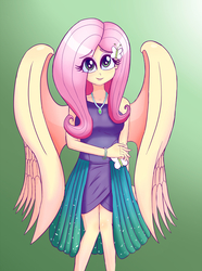 Size: 1024x1376 | Tagged: safe, artist:nin10ja, fluttershy, equestria girls, equestria girls specials, g4, my little pony equestria girls: better together, my little pony equestria girls: forgotten friendship, bracelet, clothes, cute, dress, eye clipping through hair, female, jewelry, large wings, necklace, ponied up, super ponied up, wings