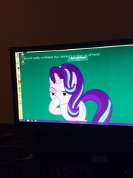 Size: 2592x1936 | Tagged: safe, starlight glimmer, pony, unicorn, g4, boop, computer, desktop, glimmerposting, meme, photo, picture of a screen, self-boop