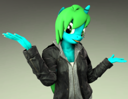 Size: 1024x791 | Tagged: safe, artist:jade4ink, oc, oc only, oc:ink paint, anthro, 3d, anthro oc, clothes, cute, shrug, solo, source filmmaker, tongue out