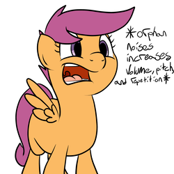 Size: 2000x2000 | Tagged: safe, artist:bennimarru, scootaloo, pony, g4, descriptive noise, female, flat colors, high res, orphan, simple background, solo, white background