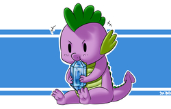 Size: 3000x1916 | Tagged: safe, artist:daimo, artist:louis55570, spike, dragon, g4, adorkable, baby, baby dragon, beady eyes, biting, cute, dork, fangs, gem, male, nom, signature, simple background, sitting, solo, spikabetes
