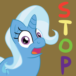 Size: 1280x1280 | Tagged: safe, artist:solarfm, trixie, pony, unicorn, g4, brown background, female, looking at you, mare, open mouth, reaction image, simple background, solo, stop