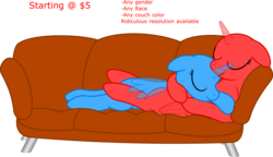 Size: 6220x3578 | Tagged: safe, artist:waveywaves, commission, couch, generic pony, shipping, simple background, snuggling, transparent background, your character here