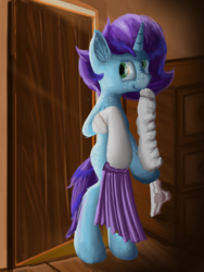 Size: 1500x2000 | Tagged: safe, artist:shedence, oc, oc only, oc:starline moongazer, pony, unicorn, clothes, complex background, door, freckles, heterochromia, horn, looking back, socks, two toned mane, unicorn oc, ych result