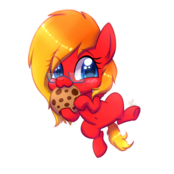 Size: 1000x1000 | Tagged: safe, artist:ghostlymarie, oc, oc:sunrise tune, earth pony, pony, :3, base used, belly button, blushing, chibi, cookie, cute, eating, female, food, glasses, happy, hoof hold, legs in air, looking at you, mare, ocbetes, simple background, smiling, transparent background, underhoof