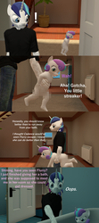 Size: 1920x4320 | Tagged: safe, artist:papadragon69, princess cadance, princess flurry heart, shining armor, alicorn, unicorn, anthro, g4, 3d, baby, baby pony, bait and switch, bathtub, caught, censored, comic, exclamation point, holding a pony, naked flurry heart, nudity, oops, pixelated, running, shining armor is a goddamn moron, source filmmaker