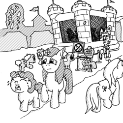 Size: 2000x2000 | Tagged: safe, artist:billneigh, pony, unicorn, bouncy castle, butt, crying, discrimination, female, filly, high res, plot, racism