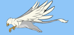 Size: 1234x590 | Tagged: safe, artist:thatsnarkydragon, oc, oc only, oc:der, griffon, eyes closed, flying, male, solo, wings