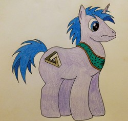 Size: 3543x3355 | Tagged: safe, artist:penguin_lover89, derpibooru exclusive, oc, oc only, oc:penrose, pony, collar, colored pencil drawing, colt, high res, male, modern art, optical illusion, science, solo, traditional art
