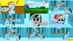 Size: 3855x2194 | Tagged: safe, artist:mellowbomb, rainbow dash, oc, oc:closingrain, oc:doctor dexter wise, comic:calamity fateful, g4, 1000 hours in ms paint, comic, dialogue, high res