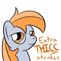 Size: 1280x1280 | Tagged: safe, artist:phat_guy, derpibooru exclusive, oc, oc only, oc:darkest hour, earth pony, pony, bust, caption, english, extra thicc, female, looking at you, mare, portrait, simple background, smiling, solo, thick, transparent background
