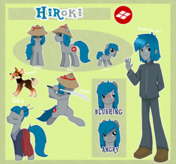 Size: 1280x1188 | Tagged: artist needed, safe, oc, oc only, oc:hiroki, dog, earth pony, pony, equestria girls, g4, asian conical hat, clothes, hat, katana, reference sheet, samurai, sword, weapon
