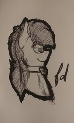 Size: 2486x4089 | Tagged: safe, artist:caduceusart, oc, oc only, pony, bowtie, glasses, male, profile, solo, traditional art