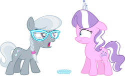 Size: 10442x6400 | Tagged: safe, artist:parclytaxel, edit, editor:slayerbvc, vector edit, diamond tiara, silver spoon, earth pony, pony, crusaders of the lost mark, g4, absurd resolution, female, filly, glasses, jewelry, necklace, nervous, simple background, transparent background, vector, yelling