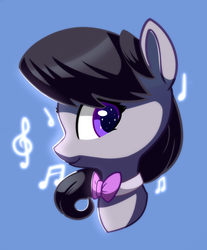 Size: 2810x3395 | Tagged: safe, artist:lilfunkman, octavia melody, earth pony, pony, g4, blue background, bust, female, high res, looking at you, mare, music notes, portrait, simple background, solo, starry eyes, wingding eyes