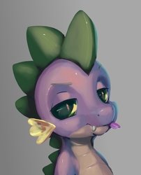 Size: 2475x3067 | Tagged: safe, artist:gsphere, spike, dragon, g4, gray background, high res, looking at you, male, simple background, solo, tongue out