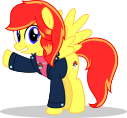 Size: 879x814 | Tagged: safe, artist:mlp-trailgrazer, oc, oc only, oc:jessica pedley, pegasus, pony, clothes, female, jacket, mare, shirt, simple background, solo, transparent background