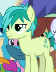 Size: 360x462 | Tagged: safe, screencap, berry bliss, gallus, sandbar, smolder, summer meadow, yona, earth pony, griffon, pony, g4, school daze, colt, cropped, foal, friendship student, implied smolder, male, offscreen character, solo focus, teenager