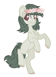 Size: 682x930 | Tagged: safe, artist:deerloud, oc, oc only, earth pony, pony, chest fluff, ear fluff, female, floral head wreath, flower, looking at you, mare, raised hoof, raised leg, rearing, simple background, smiling, solo, standing, standing on one leg, white background