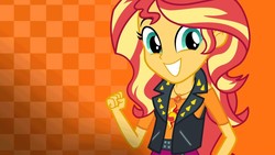 Size: 1273x717 | Tagged: safe, sunset shimmer, equestria girls, g4, my little pony equestria girls: choose your own ending, official, choose sunset shimmer, clothes, cute, cyoa, female, fist, geode of empathy, shimmerbetes, smiling, solo