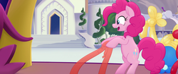 Size: 1920x804 | Tagged: safe, screencap, pinkie pie, earth pony, pony, g4, my little pony: the movie, balloon, balloon animal, female, happy, mare, rearing, smiling, solo
