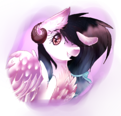 Size: 1174x1125 | Tagged: safe, artist:6-fingers-lover, oc, oc only, oc:sugar pop, pegasus, pony, bust, female, mare, portrait, ram horns, simple background, solo, transparent background