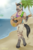 Size: 2400x3600 | Tagged: safe, artist:kazibug, oc, oc only, oc:samba volta, anthro, anthro oc, beach, campolina, clothes, ear piercing, guitar, high res, male, piercing, water