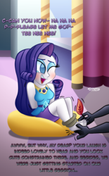 Size: 694x1116 | Tagged: safe, artist:snakeythingy, rarity, equestria girls, g4, my little pony equestria girls: better together, blushing, crying, dialogue, feather, feet, fetish, story included, tickle torture, tickling