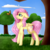 Size: 1024x1024 | Tagged: safe, artist:kremciakay, fluttershy, butterfly, pegasus, pony, g4, chest fluff, cloud, cute, female, floppy ears, grass, looking at something, mare, outdoors, profile, shyabetes, sky, smiling, solo, tree