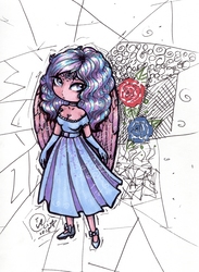Size: 1840x2509 | Tagged: safe, artist:kimsteinandother, princess flurry heart, human, g4, chibi, clothes, dress, female, humanized, older, solo, traditional art, winged humanization, wings