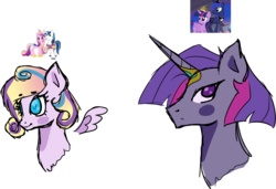 Size: 1787x1224 | Tagged: safe, artist:quartziie, princess cadance, princess luna, shining armor, twilight sparkle, oc, g4, bust, female, floating wings, horn, horn ring, lesbian, magical lesbian spawn, male, offspring, parent:princess cadance, parent:princess luna, parent:shining armor, parent:twilight sparkle, parents:shiningcadance, parents:twiluna, ship:shiningcadance, ship:twiluna, shipping, simple background, straight, transparent background