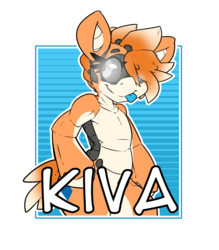 Size: 2100x2400 | Tagged: safe, artist:bbsartboutique, oc, oc only, oc:kiva, pony, robot, robot pony, semi-anthro, badge, caption, con badge, female, glowing eyes, hair over one eye, high res, mare, simple background, smiling, solo, tongue out