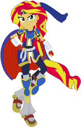 Size: 350x551 | Tagged: safe, artist:selenaede, artist:user15432, sunset shimmer, human, equestria girls, g4, armor, barely eqg related, base used, cape, clothes, crossover, fingerless gloves, fire emblem, gloves, headband, nintendo, ponied up, pony ears, roy, shoes, solo, super smash bros.
