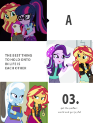 Size: 1284x1694 | Tagged: safe, screencap, sci-twi, starlight glimmer, sunset shimmer, trixie, twilight sparkle, equestria girls, equestria girls specials, g4, my little pony equestria girls: better together, my little pony equestria girls: forgotten friendship, my little pony equestria girls: legend of everfree, my little pony equestria girls: mirror magic, counterparts, twilight's counterparts