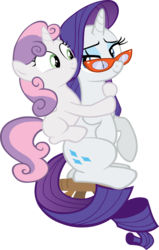 Size: 9000x14159 | Tagged: safe, artist:hunterz263, rarity, sweetie belle, earth pony, pony, unicorn, for whom the sweetie belle toils, g4, .svg available, absurd resolution, cute, diasweetes, female, filly, foal, glasses, hug, mare, simple background, sisters, speedpaint available, stool, transparent background, vector