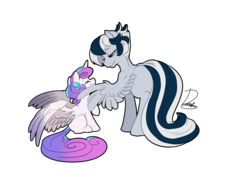 Size: 3507x2480 | Tagged: safe, artist:dormin-dim, princess flurry heart, oc, oc:soul silver, alicorn, pegasus, pony, g4, eyes closed, female, high res, male, simple background, smiling, stallion, transparent background