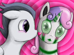 Size: 1000x750 | Tagged: safe, artist:tunrae, rumble, sweetie belle, pony, robot, robot pony, g4, female, male, ship:rumbelle, shipping, straight, sweetie bot