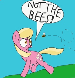 Size: 520x539 | Tagged: safe, artist:lostbrony, lily, lily valley, bee, earth pony, pony, g4, female, funny, mare, not the bees, solo