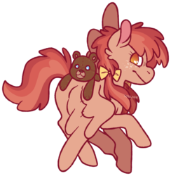 Size: 600x614 | Tagged: safe, artist:soulnik, oc, oc only, oc:apple tart, pegasus, pony, blank flank, female, filly, freckles, offspring, parent:apple bloom, parent:featherweight, parents:featherbloom, pigtails, simple background, solo, teddy bear, transparent background, white outline