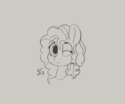 Size: 6000x5000 | Tagged: safe, artist:sunlightgryphon, pear butter, earth pony, pony, g4, absurd resolution, bust, female, mare, one eye closed, sketch, solo, wink