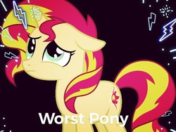 Size: 720x540 | Tagged: safe, sunset shimmer, pony, unicorn, g4, background pony strikes again, black background, downvote bait, female, op is a duck, op is trying to start shit, sad, simple background, solo, worst pony