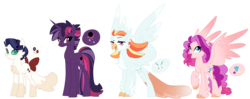 Size: 5000x1982 | Tagged: safe, artist:theroyalartofna, oc, oc only, classical hippogriff, hippogriff, hybrid, pony, unicorn, g4, my little pony: the movie, adoptable, bow, colored sclera, female, green eyes, green sclera, interspecies offspring, magical lesbian spawn, mare, offspring, parent:capper dapperpaws, parent:captain celaeno, parent:pinkie pie, parent:princess skystar, parent:rainbow dash, parent:rarity, parent:tempest shadow, parent:twilight sparkle, parents:capperity, parents:celaenodash, parents:skypie, parents:tempestlight, raised claw, simple background, tail bow, transparent background