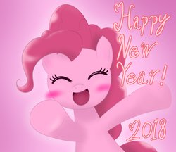 Size: 3348x2894 | Tagged: safe, artist:garammasara, pinkie pie, earth pony, pony, g4, eyes closed, female, happy, happy new year 2018, high res, mare, new year, pointing, pointing at you, simple background