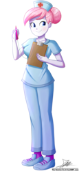 Size: 1004x2190 | Tagged: safe, artist:the-butch-x, nurse redheart, equestria girls, equestria girls specials, g4, my little pony equestria girls: better together, my little pony equestria girls: forgotten friendship, clipboard, clothes, commission, female, hat, nurse, nurse hat, nurse outfit, pen, scrubs (gear), shoes, signature, simple background, sneakers, solo, transparent background
