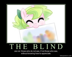 Size: 600x480 | Tagged: safe, artist:kianamai, oc, oc:anthea, pony, unicorn, kilalaverse, adopted offspring, blind, disability, drawing, eyes closed, fanfic, fanfic art, green hair, next generation, offspring, parent:fluttershy, poster, simple background, text