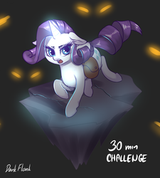 Size: 1280x1423 | Tagged: safe, artist:dankflank, rarity, pony, unicorn, g4, 30 minute art challenge, dirt cube, eyes in the dark, female, glowing eyes, glowing horn, horn, mare, saddle bag, satchel, solo