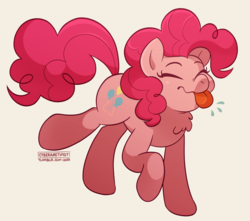 Size: 1849x1635 | Tagged: safe, artist:cyberamethyst, pinkie pie, earth pony, pony, g4, :p, chest fluff, eyes closed, female, mare, raised hoof, silly, silly pony, simple background, solo, tongue out