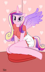 Size: 1150x1850 | Tagged: safe, alternate version, artist:thunderdasher07, part of a set, princess cadance, alicorn, anthro, unguligrade anthro, series:pamper pony, g4, breasts, diaper, female, hearts and hooves day, milf, non-baby in diaper, part of a series, poofy diaper, solo, tail, tail hole