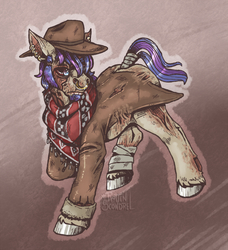 Size: 1123x1230 | Tagged: dead source, safe, artist:champ, oc, oc:dusty hooves, ghoul, fallout equestria, clothes, ear piercing, male, piercing, tail wrap